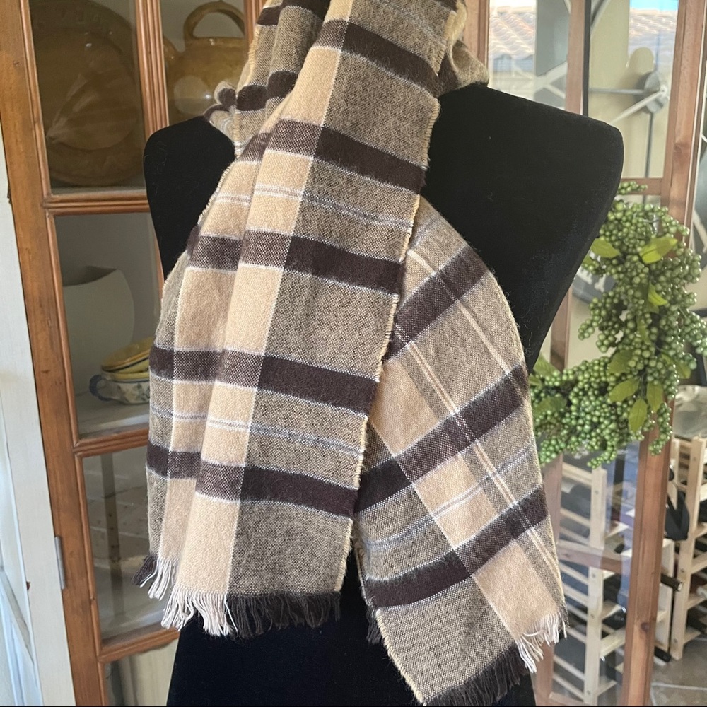 DAN LOPER Brown and Tan Plaid Scarf